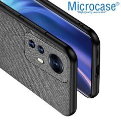 Microcase Xiaomi Mi 12S Pro Fabrik Kumaş ve Deri Desen Kılıf - Gri