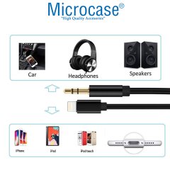 Microcase iPhone iPad Lightning to 3.5 mm Aux Çevirici Kablo 1 metre Siyah - AL2959