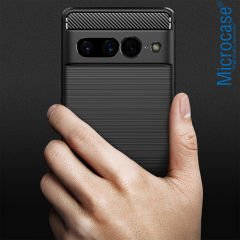 Microcase Google Pixel 7 Pro Brushed Carbon Fiber Silikon Kılıf - Siyah AL3332