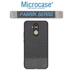 Microcase Huawei Mate 20 Lite Fabrik Serisi Kumaş ve Deri Desen Kılıf - Siyah + Tempered Glass Cam Koruma