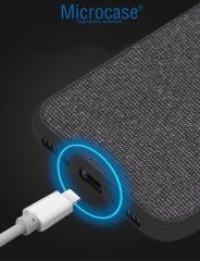 Microcase Huawei Mate 20 Lite Fabrik Serisi Kumaş ve Deri Desen Kılıf - Siyah + Tempered Glass Cam Koruma