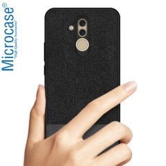 Microcase Huawei Mate 20 Lite Fabrik Serisi Kumaş ve Deri Desen Kılıf - Siyah + Tempered Glass Cam Koruma