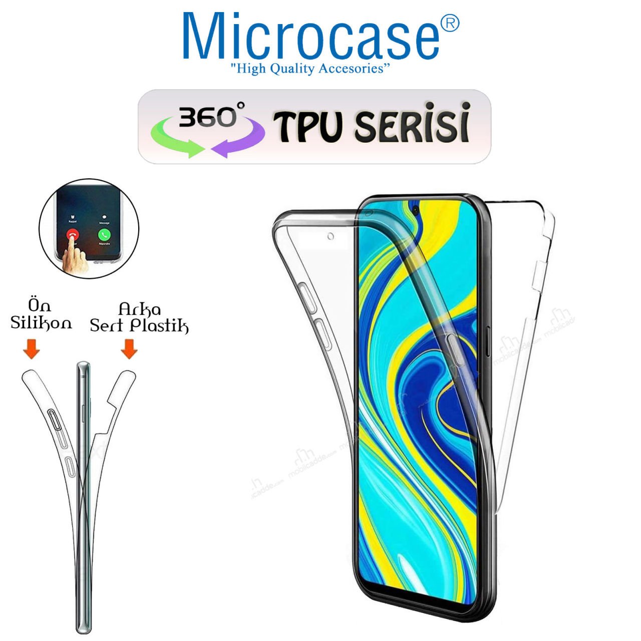 Microcase Xiaomi Redmi Note 9 Pro 360 Tpu Serisi Ön Arka Full Cover Şeffaf Kılıf