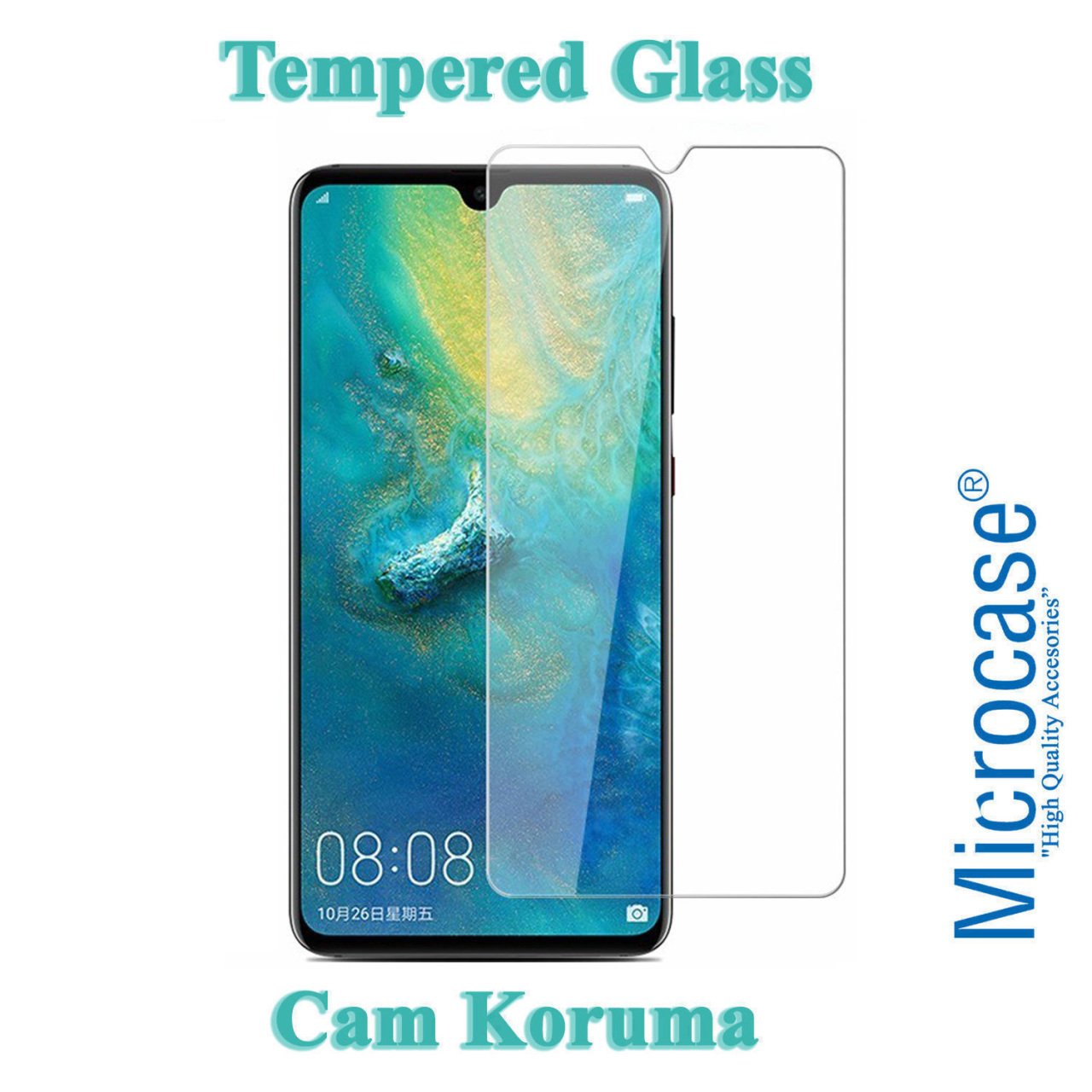 Microcase Huawei Mate 20 X Tempered Glass Cam Ekran Koruma