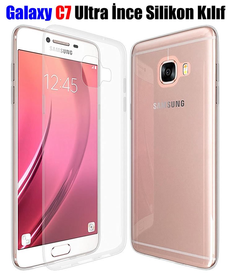 Samsung Galaxy C7 0,2 mm Ultra İnce Silikon Kılıf + Tempered Glas