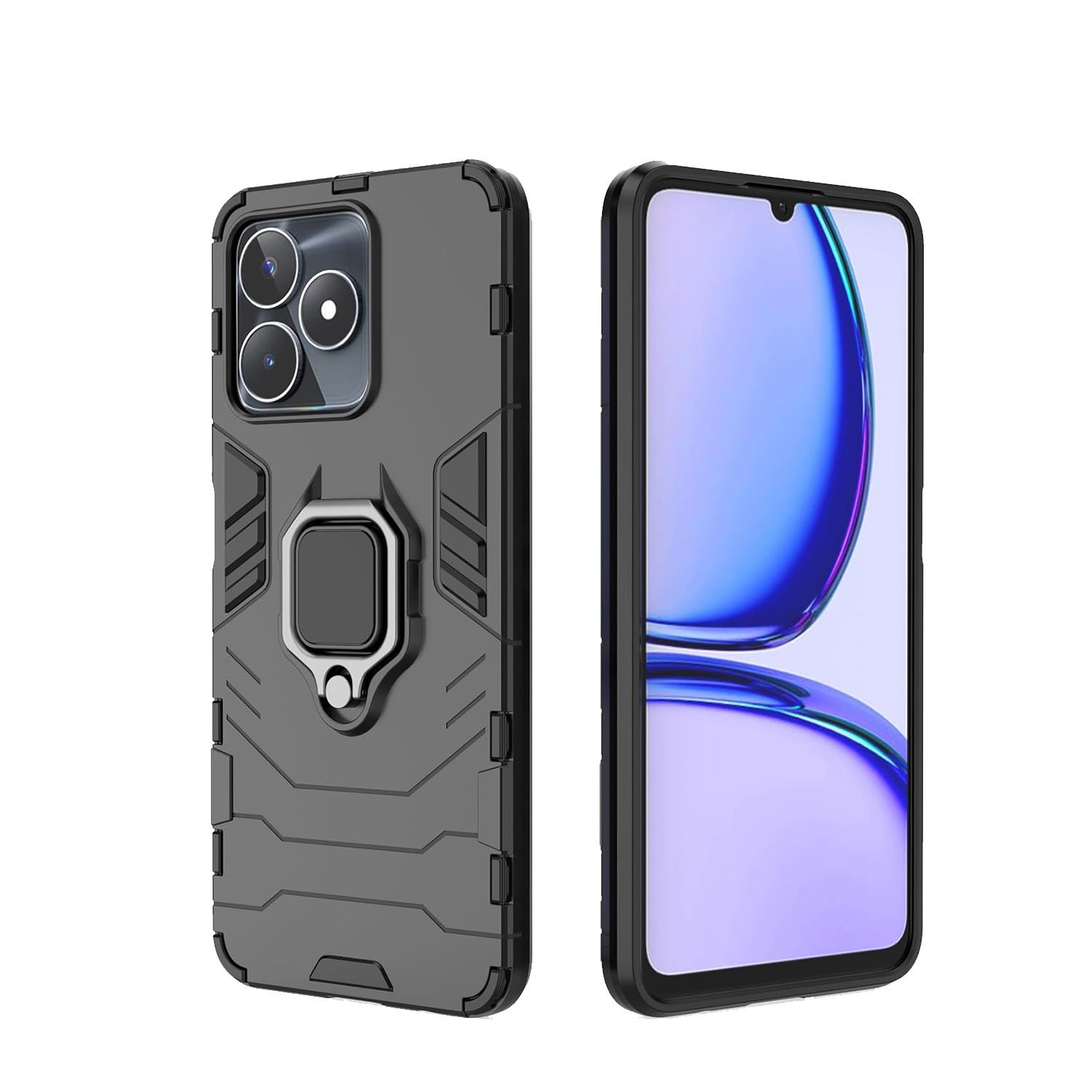 Microcase Realme Note 50 / Realme C53 4G Batman Serisi Yüzük Standlı Armor Kılıf - Siyah AL3349