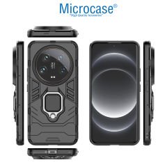Microcase Xiaomi 14 Ultra Batman Serisi Yüzük Standlı Armor Kılıf - Siyah AL3349