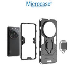 Microcase Xiaomi 14 Ultra Batman Serisi Yüzük Standlı Armor Kılıf - Siyah AL3349