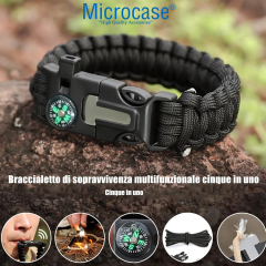 Microcase Çok Amaçlı Pusulalı Düdüklü Bileklik Hayatta Kalma Bilekliği - AL5192