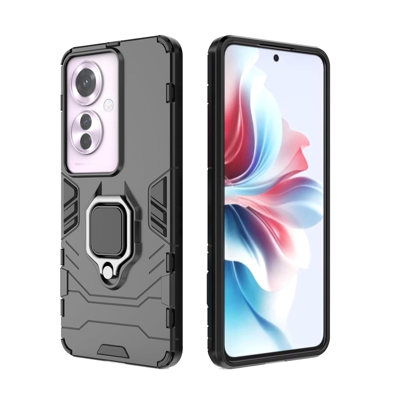 Microcase Oppo Reno 11F/ Oppo F25 Pro Batman Serisi Yüzük Standlı Armor Kılıf - Siyah AL3349
