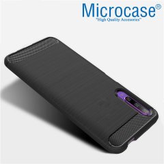 Microcase Huawei P Smart Pro 2019 Brushed Carbon Fiber Silikon Kılıf - Siyah