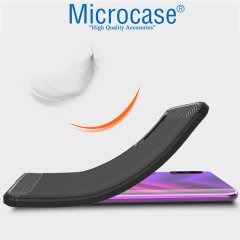 Microcase Huawei P Smart Pro 2019 Brushed Carbon Fiber Silikon Kılıf - Siyah
