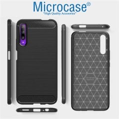 Microcase Huawei P Smart Pro 2019 Brushed Carbon Fiber Silikon Kılıf - Siyah