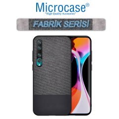 Microcase Xiaomi Mi 10 Pro Fabrik Serisi Kumaş ve Deri Desen Kılıf (SEÇENEKLİ) Gri