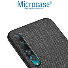 Microcase Xiaomi Mi 10 Pro Fabrik Serisi Kumaş ve Deri Desen Kılıf (SEÇENEKLİ) Gri
