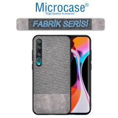 Microcase Xiaomi Mi 10 Pro Fabrik Serisi Kumaş ve Deri Desen Kılıf (SEÇENEKLİ) Gri