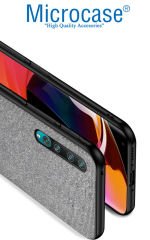 Microcase Xiaomi Mi 10 Pro Fabrik Serisi Kumaş ve Deri Desen Kılıf (SEÇENEKLİ) Gri