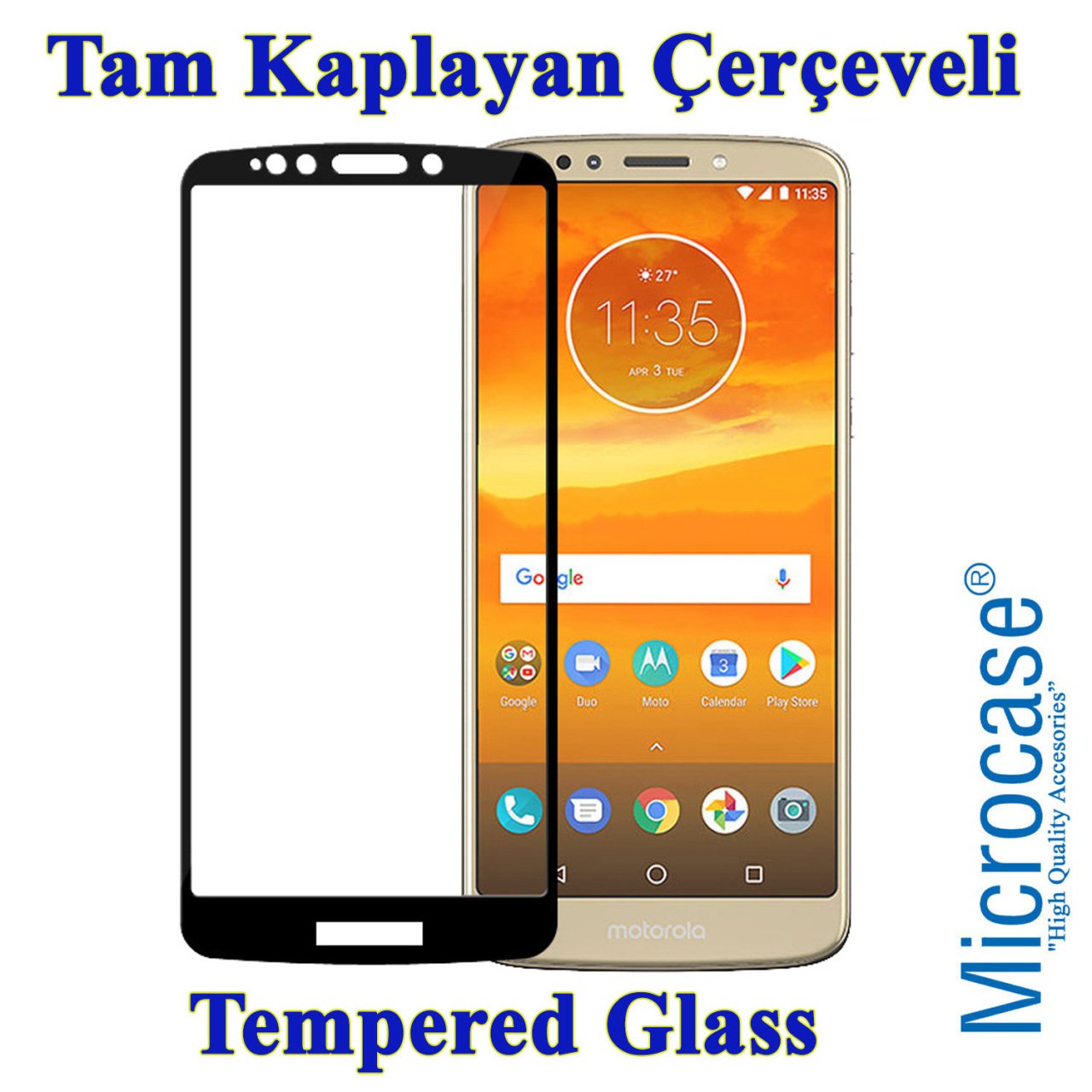 Microcase Motorola Moto E5 Plus Tam Kaplayan Tempered Ekran KORU