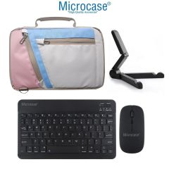 Microcase Samsung Tab A7 Lite 2021 8.7 Inch T220 T225 Uyumlu Tablet Çanta+Türkçe Bluetooth Klavye +Mouse+ Standı - Pembe AL4382