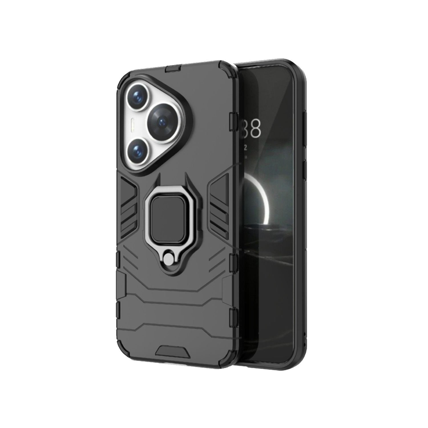 Microcase Huawei Pura 70 Batman Serisi Yüzük Standlı Armor Kılıf - Siyah AL3349