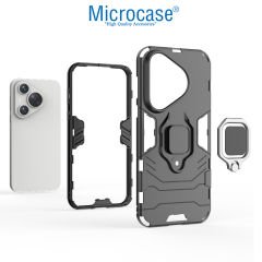 Microcase Huawei Pura 70 Pro / Huawei Pura 70 Pro Plus Batman Serisi Yüzük Standlı Armor Kılıf - Siyah AL3349