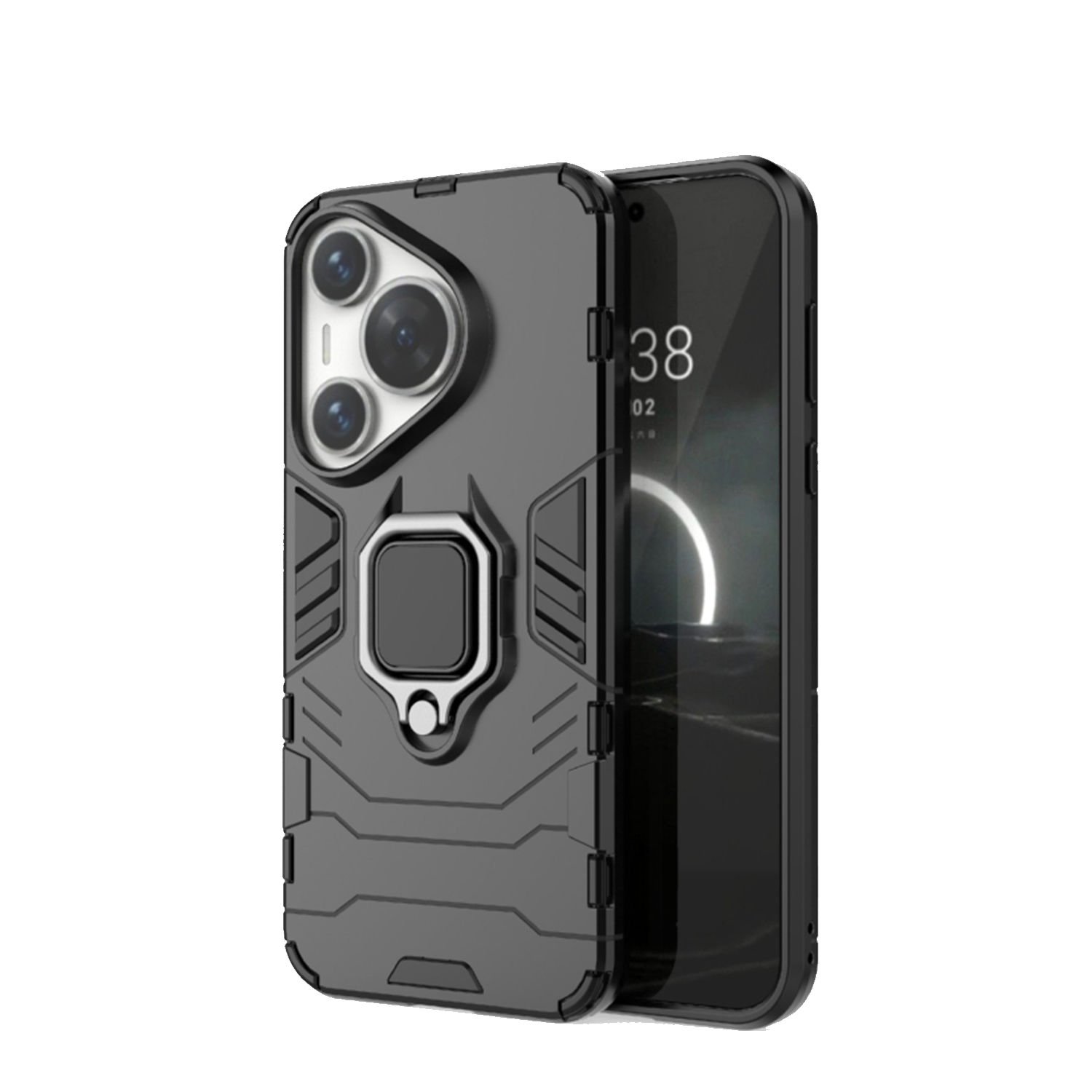 Microcase Huawei Pura 70 Pro / Huawei Pura 70 Pro Plus Batman Serisi Yüzük Standlı Armor Kılıf - Siyah AL3349