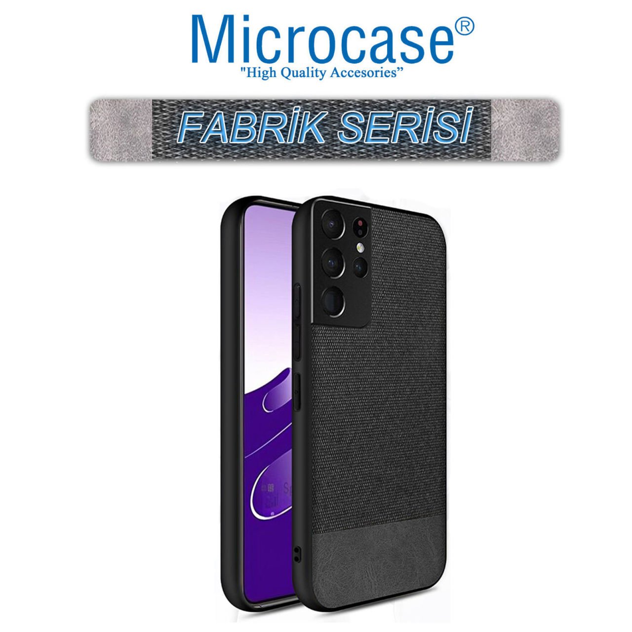 Microcase Samsung Galaxy S21 Ultra Fabrik Serisi Kumaş ve Deri Desen Kılıf (SEÇENEKLİ) Gri