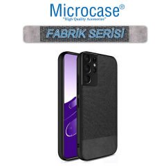 Microcase Samsung Galaxy S21 Ultra Fabrik Serisi Kumaş ve Deri Desen Kılıf (SEÇENEKLİ) Gri