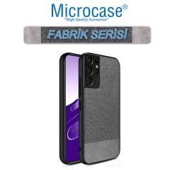 Microcase Samsung Galaxy S21 Ultra Fabrik Serisi Kumaş ve Deri Desen Kılıf (SEÇENEKLİ) Gri
