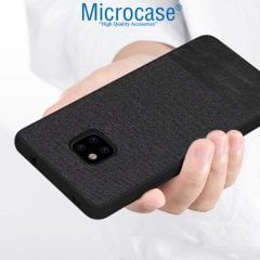 Microcase Huawei Mate 20 Pro Fabrik Serisi Kumaş ve Deri Desen Kılıf - Siyah