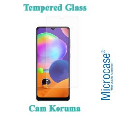 Microcase Samsung Galaxy A31 Brushed Carbon Fiber Silikon Kılıf - Siyah + Tempered Glass Cam Koruma