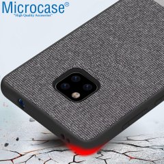 Microcase Huawei Mate 20 Pro Fabrik Serisi Kumaş ve Deri Desen Kılıf - Gri