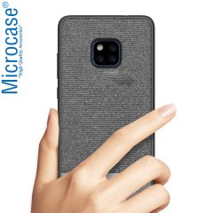 Microcase Huawei Mate 20 Pro Fabrik Serisi Kumaş ve Deri Desen Kılıf - Gri