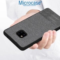 Microcase Huawei Mate 20 Pro Fabrik Serisi Kumaş ve Deri Desen Kılıf - Gri