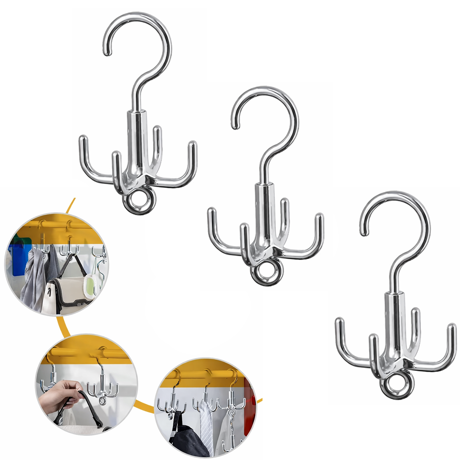 Microcase Çok Amaçlı Döner Başlıklı Metal Elbise Kravat Eşarp Askılığı 3 ADET AL5448