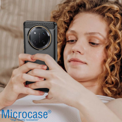 Microcase Honor Magic 7 Lite / HONORX60 Pro 5G/HONORX9C 5G ile Uyumlu Brushed Carbon Fiber Silikon Kılıf - Siyah AL3332