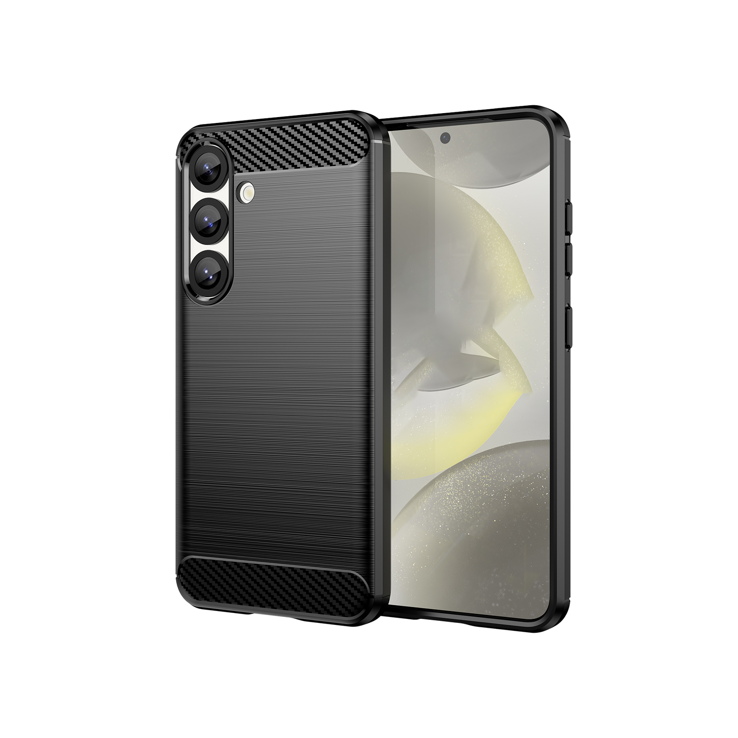 Microcase Samsung Galaxy S25 Plus ile Uyumlu Brushed Carbon Fiber Silikon Kılıf - Siyah AL3332