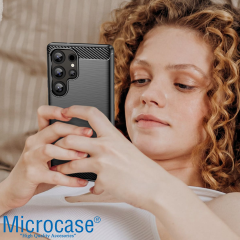 Microcase Samsung Galaxy S25 Plus ile Uyumlu Brushed Carbon Fiber Silikon Kılıf - Siyah AL3332