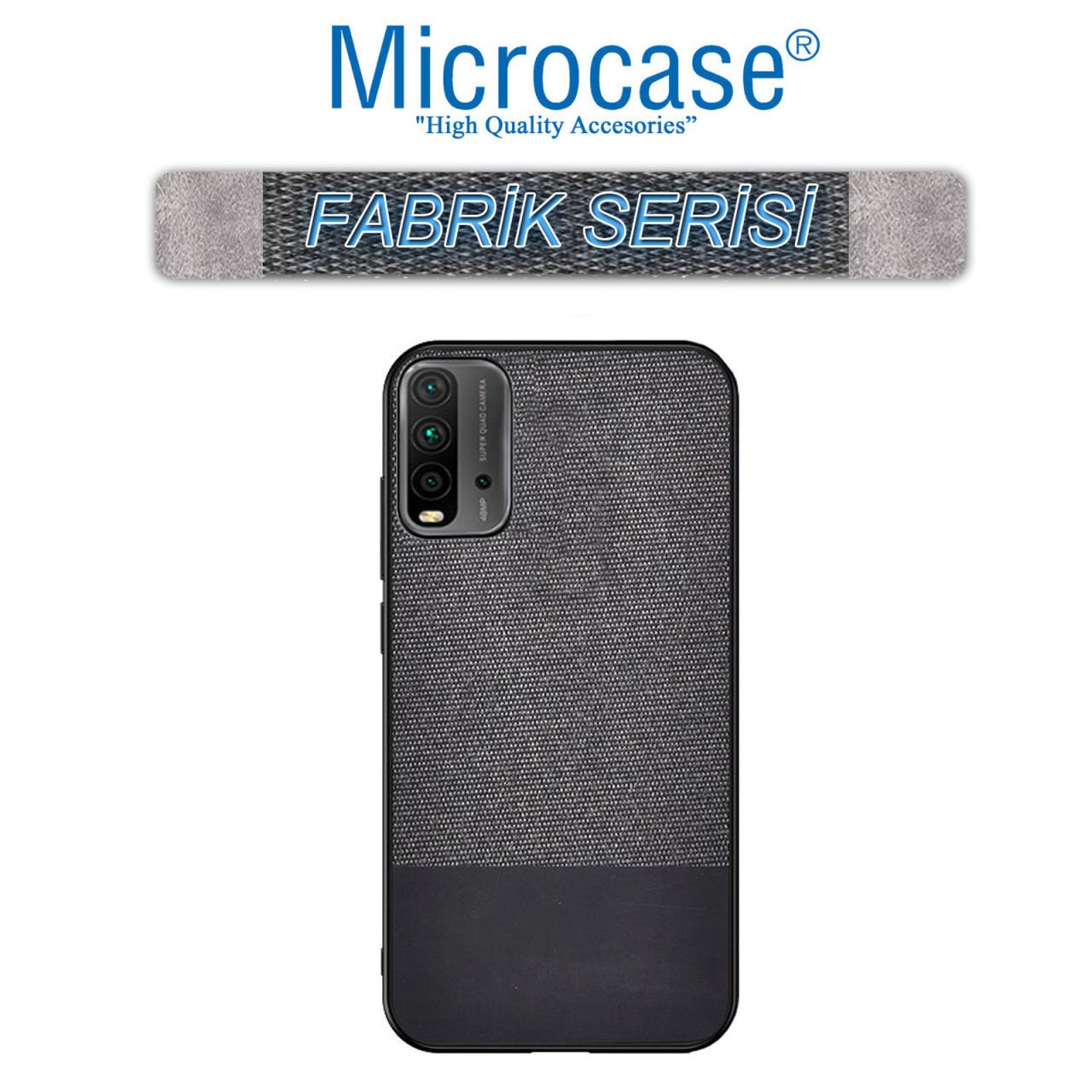 Microcase Xiaomi Redmi 9T Fabrik Serisi Kumaş ve Deri Desen Kılıf (SEÇENEKLİ) Gri