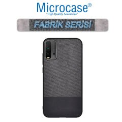 Microcase Xiaomi Redmi 9T Fabrik Serisi Kumaş ve Deri Desen Kılıf (SEÇENEKLİ) Gri