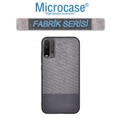 Microcase Xiaomi Redmi 9T Fabrik Serisi Kumaş ve Deri Desen Kılıf (SEÇENEKLİ) Gri