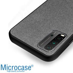Microcase Xiaomi Redmi 9T Fabrik Serisi Kumaş ve Deri Desen Kılıf (SEÇENEKLİ) Gri