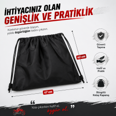Microcase Motosiklet Scooter Bisiklet için Sırt Askılıklı Büzgülü Taşıma Saklama Amaçlı Kask Çantası Koruyucu Kese 47x42 CM AL5688