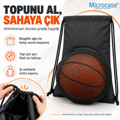 Microcase Taşınabilir Fileli Top Bölmeli Büzgülü Spor ve Basketbol Sırt Çantası Siyah AL5695