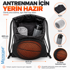 Microcase Taşınabilir Fileli Top Bölmeli Büzgülü Spor ve Basketbol Sırt Çantası Siyah AL5695