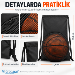 Microcase Taşınabilir Fileli Top Bölmeli Büzgülü Spor ve Basketbol Sırt Çantası Siyah AL5695