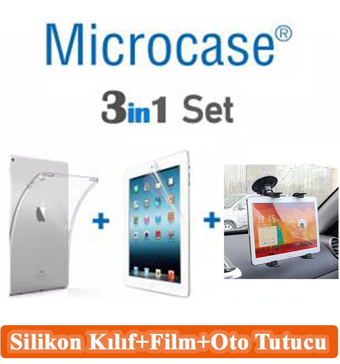 Apple iPad Air 2 Silikon Kılıf+Ekran Filmi+Oto Tablet Tutucu