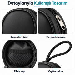 Microcase Mini Yuvarlak Çok Amaçlı Kulaklık Şarj Aleti Kablo Vb Aksesuar Saklama Çantası AL7001