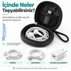Microcase Mini Yuvarlak Çok Amaçlı Kulaklık Şarj Aleti Kablo Vb Aksesuar Saklama Çantası AL7001