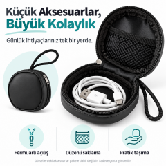 Microcase Mini Yuvarlak Çok Amaçlı Kulaklık Şarj Aleti Kablo Vb Aksesuar Saklama Çantası AL7001